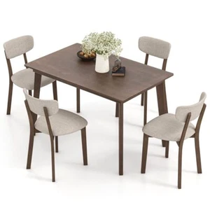 Dining Table 5-Piece Set with Rubber Wood Frame and Padded Seat Chairs Ergonomic - Picture 1 of 9