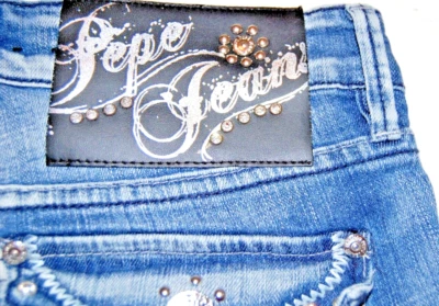 Pantalones Cortos Y2K Pepe Jeans London Lavado Medio Brillante Solapa Bolsillos/Estrás 28 Foto 1 de 4