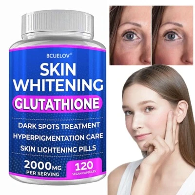 BCUELOV Glutatione Sbiancante Pelle 2000mg Capsule Schiarente Antiossidante, Antietà