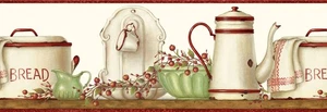 Chesapeake Enamelware Shelf Wallpaper Border 6.75” Teapot Cups Berries Ivory - Picture 1 of 13