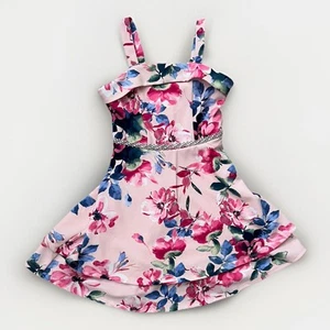 Girls Spring Easter Floral Pink Belted Dress Size 7 Excellent Used Condition - Picture 1 of 6