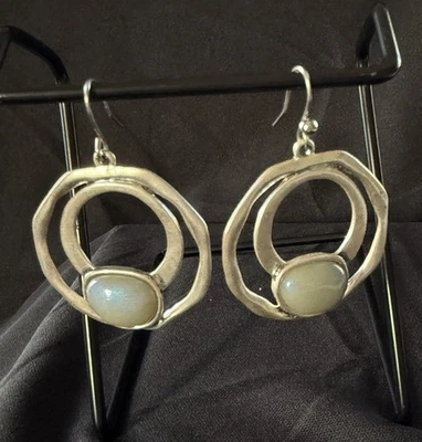 Серебристые серьги двойного круга Chico's с голубым камнем кабахоном бохо - Изображение 1 из 4