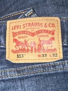 Levis 513 Jeans Mens 33X32 Blue Slim Straight Medium Wash Mid Rise Stretch Denim - Picture 1 of 6