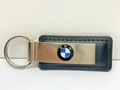 BMW Black Leather Silver Tone Keychain Key Ring - Image 1 of 4
