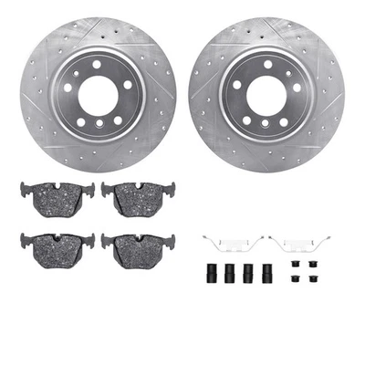 For BMW 740iL 95-01 R1 Concepts Drilled & Slotted Rear Brake Kit w Optimum Pads - Image 1 of 3
