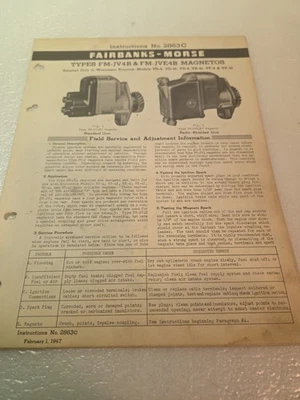 Fairbanks Morse magnetos fm-jv4b & Fm- Jve4b Instruções 2863c - Imagem 1 de 4