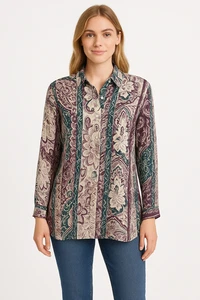 Chico's Tunic Size Extra Large Purple Button Down Boho Paisley Whimsygoth Artsy - Picture 1 of 8