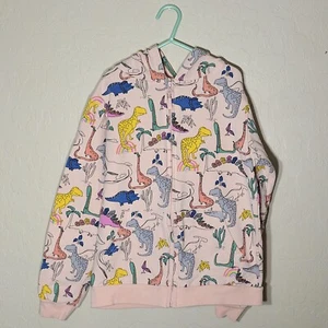JulerWOO Zippered LS Hoodie Girls 16 Pink Dinosaurs 2 Pockets Long Sleeve - Picture 1 of 10