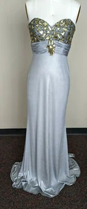 Silver Long Dress Size 0 Strapless Beaded Stretch Jersey Evening Gown Sz 0 - Picture 1 of 5