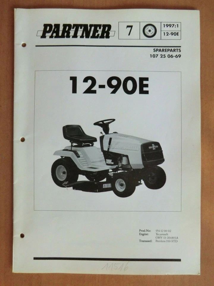 Partner Rasentraktor 12-90E Ersatzteilliste Parts List 1997 Englisch ! - Bild 1 von 1