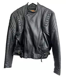 Black Harley Logo MOTORCYCLE LEATHER JACKET RIVET size 28 XL MADE IN AUSTRALIA - Picture 1 of 14