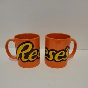 Reeses Peanut Butter Cup Ceramic Coffee Mug Set of 2 Very Good Orange  - Picture 1 of 4
