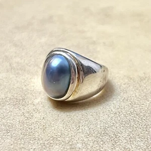 Blue Pearl Sterling Silver 925 Ring, Large Oval Statement Piece Estate Find Sz 6 - Picture 1 of 10