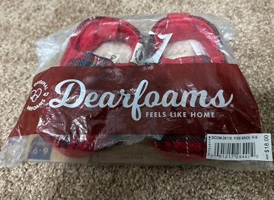 Zapatillas Dearfoams BABY BEAR 6-9 meses rojas a cuadros sin cordones espuma viscoelástica precio de venta sugerido por el fabricante $18 Foto 1 de 4