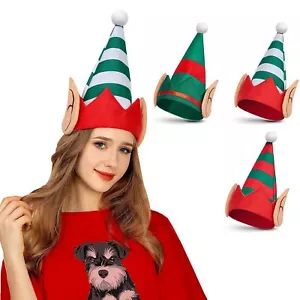 3PCS Elf Hat with Ears Christmas Costume Hats Unisex Adult Xmas Party Hats - Picture 1 of 6