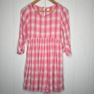 Vestido Gap Niños Niñas Rosa Blanco Franela a Cuadros XXL Manga Acampanada Suave Rodilla Largo Foto 1 de 4