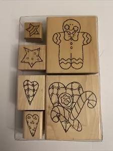 Close To My Heart S352 Gingerbread Hugs Set Of 6 Wood Mounted Rubber Stamps RS3 - Picture 1 of 8