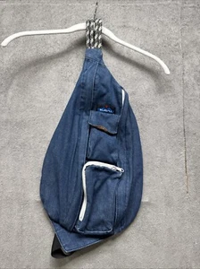 kavu Denim Rope Sling Bag Crossbody Blue Embroidered Pocket Granola Outdoor - Picture 1 of 10