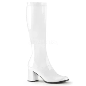 Wide Calf Knee High White Shiny Gogo Boots Large Sizes 5-16 - Picture 1 of 16