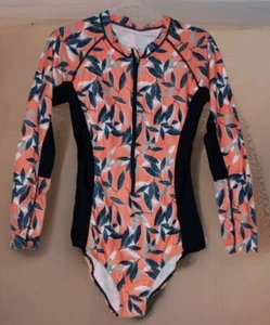 NWT - AONIHUA - Pink Floral Zip Front Swim Body Suit Long Slv - Women's Size L - Picture 1 of 3