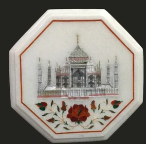 12" white marble Table Top multi stones Taj Mahal inlay marquetry work decor - Picture 1 of 3
