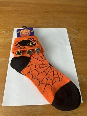 Calcetines con pompones de tela de araña naranja de corte bajo de Halloween para mujer talla 9-11 Foto 1 de 4