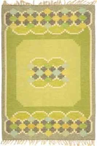 Green Vintage Area Rug Handmade Handwoven Swedish Scandinavian kilim Flatweave - Picture 1 of 3