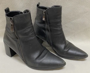 Zara Woman Black Leather Pointed Toe Side Zip Black Heel Boots Size EU 41 - Picture 1 of 17
