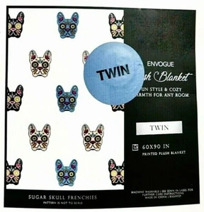 Multicolor Sugar Skull Dogs Plush Calaveras Twin Blanket White Polyester Envogue - Picture 1 of 9
