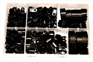 Assorted Box of Nylon P-Clips Black 4.8mm - 27.9mm Qty 200 AT146 - Picture 1 of 1