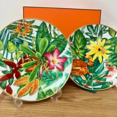 Juego de 2 platos de postre HERMES Passifolia plato verde floral Foto 1 de 4