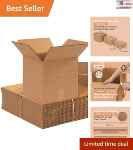 Heavy-Duty Versatile Shipping Boxes - Multi-Depth 12x12x12, 25-Pack - Picture 1 of 8