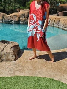 Vestido Maya Antonia TALLA GRANDE 7XL-Tropical-Hawaii-Polinesio Mediodía Rojo Agua Floral - Imagen 1 de 7