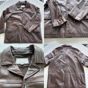 Wilsons Leather M. Julian Brown Leather Car Coat Jacket Men’s XL Button Front - Foto 1 di 23