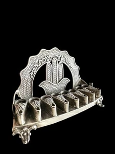 H.Made Tejido 800 Israel Plata Judía Judaica Menorá Hanukkah Lámpara Hamsa Firmada - Imagen 1 de 24