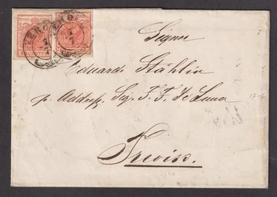 Lombardo-Venice 1851 30c franked folded cover Verona to Treviso - Image 1 of 3