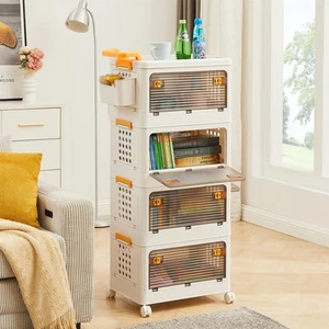 44 Qt Foldable Stackable Heavy Duty Storage Bins with Lids & Doors, 4 Tier St... - Picture 1 of 7