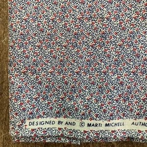 VTG Marti Michell Floral Cotton Fabric 22” x 30" Wide Blue Red Quilting + Extra - Picture 1 of 3