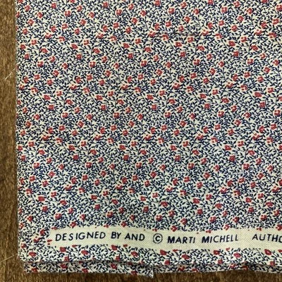 VTG Marti Michell Floral Cotton Fabric 22” x 30" Wide Blue Red Quilting + Extra - Image 1 of 3