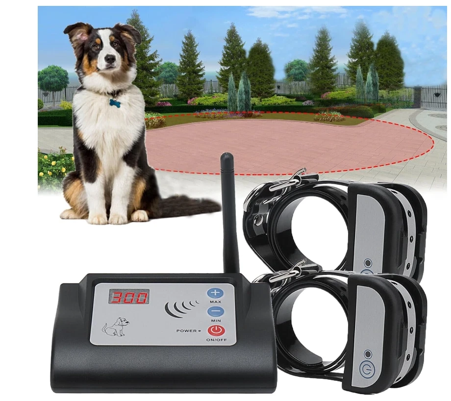 Collar de choque recargable con sistema de contención de cercas eléctricas inalámbricas 2 en 1 para perros Foto 1 de 4