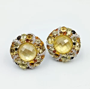 QVC Judith Ripka Sterling Silver 925 Citrine Quartz MOP Clip On Earrings - Picture 1 of 13