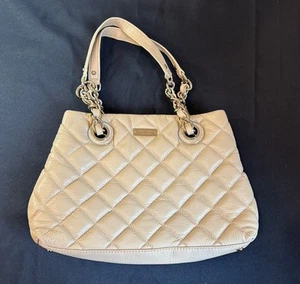 Kate Spade Beige Tan Quilted Shoulder Bag Hobo Chain Strap Leather 2000's Purse - Picture 1 of 18