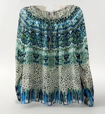 Jennifer Lopez Blouse Women's XL Multicolor Crystal Studs Slit Sleeve Flowy  - Image 1 of 4