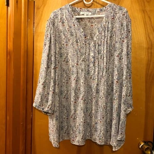Rose + Olive Pleated Floral Tunic Top Women's Size 3X Boho Flowy Peasant - Picture 1 of 8