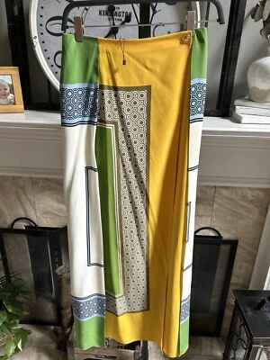 NEW TORY BURCH 100% silk wrap maxi skirt - multicolor geometric - sz 2 - Image 1 of 4