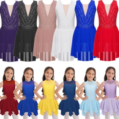 UK Girl's Sleeveless Rhinestone Ballet Dance Dress Skating Competition Costume - Image 1 of 4