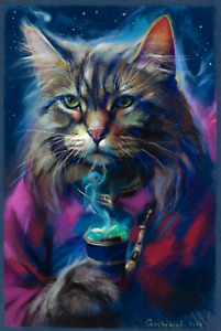 Originalzeichnung 20x30cm 80GZ Kunstwerk weich Pastell Katzenporträt signiert 2024