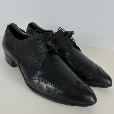 РЕДКИЕ ВИНТАЖНЫЕ 50-е 60-е Pedwin 10C мужские черные кожаные/искусственные змеи оксфордские туфли - Изображение 1 из 4