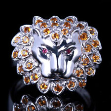Cool Band Solid 14k White Gold 0.6ct Rubies Citrines Tiger Ring Fashion Jewelry