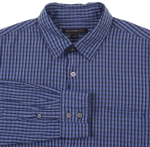 Camisa informal John Varvatos Star EE. UU. azul y gris a cuadros 100 % algodón con botones M - Imagen 1 de 8